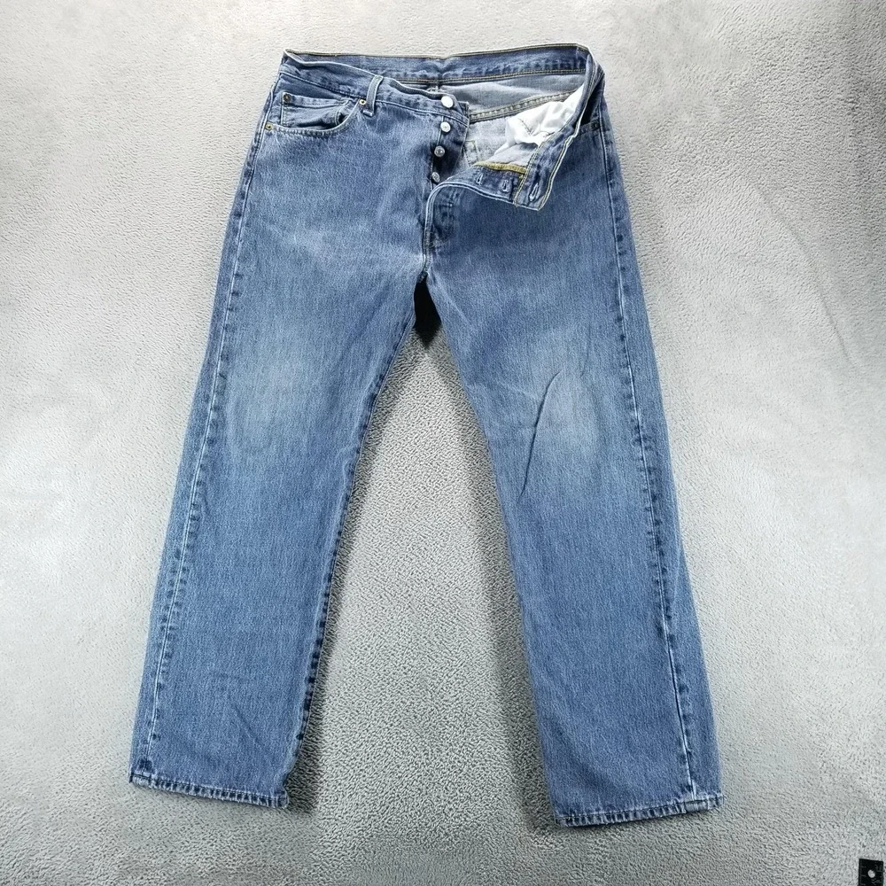 Levis 501 Jeans Mens 36x30 Blue Straight Button Fly Medium Wash Faded‎